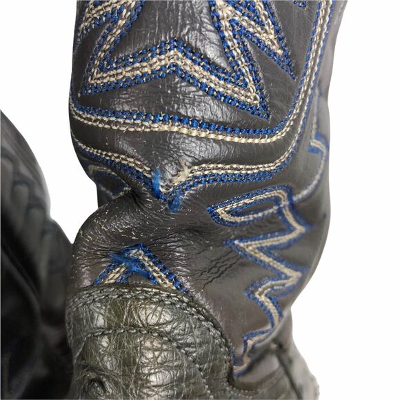 Justin Ostrich Cowboy Boots Mens Sz 7 Wide 7W Gray Leather Blue Stitch Round Toe main image 6